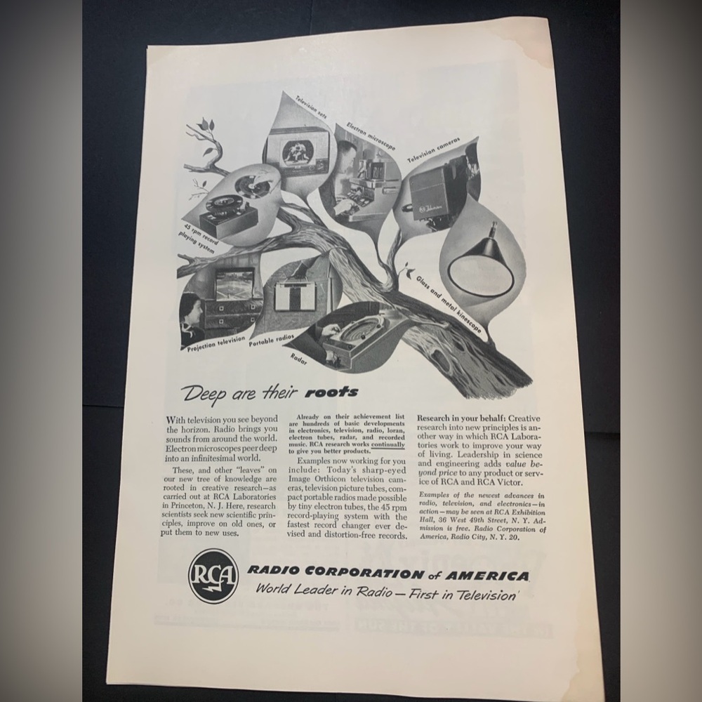 Vintage 1950 Radio Corporation Of America RCA Roots Ad Advertisement
